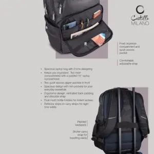 Buddy: 2 tone Laptop bag with double bottle pocket | Front organizer compartment and quick access pocket | Padded backpack