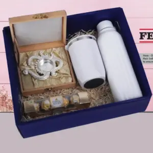 Festive Set of 4: Square Insulated Bottle, Premium SS Mug, OM Metal Tealight holder, Ferrero Rocher Pack of 4