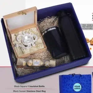 Festive Set of 4: Square Insulated Bottle, Premium SS Mug, OM Metal Tealight holder, Ferrero Rocher Pack of 4