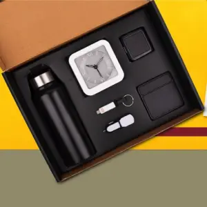 PowerGlow Set of 6_ Steel Water bottle (750ml), Glowing USB hub, Charging cable with keychain, Glowing Fast Car charger, Glow Clock, Glowing coaster