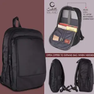 Puffer: Expandable laptop backpack bag with 2 front pockets, hidden back pocket and Stroller ribbon