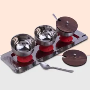 Set of 3 Spill Proof Bowls with Stainless Steel Tray