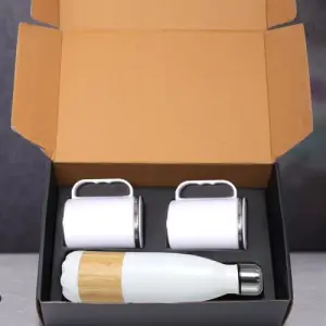 Set of Bamboo cola Vacuum Flask with 2 Stainless steel cups in Gift box