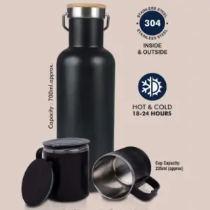Set of EcoVault Vacuum Flask with 2 Stainless steel cups in Gift box