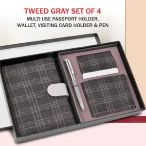 Tweed Gray Set of 4: Multi use Passport holder, Wallet, Card holder, Metal Pen