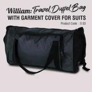William: Travel Duffel Bag with Garment cover for Suits | Fully openable design | Separate Shoe compartment