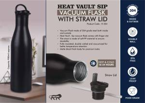 HeatVault Sip: 900 ml vacuum flask with Straw lid | 304 steel inside & outside | 18 hours hot/cold - Image 2
