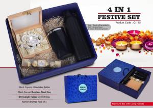 Festive Set of 4: Square Insulated Bottle, Premium SS Mug, OM Metal Tealight holder, Ferrero Rocher Pack of 4 - Image 2