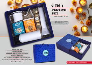 Festive Set of 7: SS Bottle 750Ml, Folding Desk Lamp, Metal Mobile Stand, SS Mug with Handle, Ferrero Rocher Pack of 4, 2 Choco Cashew Cookies, 2 Peanut Butter Cookies - Image 2