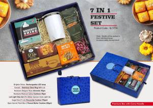 Festive Set of 7: Brighto Shine Rechargeable Lamp, Premium SS Mug, LED Light Diya Set of 6, Sugarfree Choco Chip Oat Cookies, Mexican Salsa Cashews, Belgian Rose Almonds, 2 Peanut Butter Cookies - Image 2