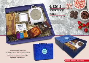 Festive Set of 4: Coffee Warmer Induction Plate with SS Mug Set, LED Light Diya Set of 6, Sugarfree Choco Chip Oat Cookies, Assorted Cookies Pack - Image 2