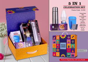 Celebration Set of 5: Glass Mug with Silicon Cover, Decorative LED Blow Lamp, Bullet Vacuum Flask, Mini Mobile Stand, Sugarfree D’Lite Cookies in Magnetic Gift Box with Handle - Image 2