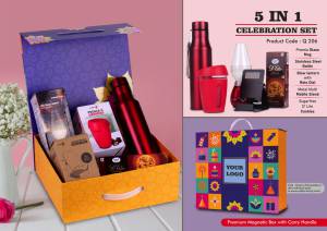 Celebration Set of 5: Glass Mug with Silicon Cover, Decorative LED Blow Lamp, Bolt SS Bottle 750Ml, Large Adjustable Phone Stand, Sugarfree D’Lite Cookies in Magnetic Gift Box with Handle - Image 2