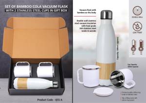 Set of Bamboo cola Vacuum Flask with 2 Stainless steel cups in Gift box - Image 2