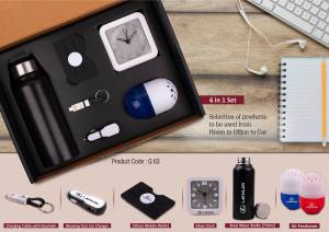 6 in 1 set: Steel Water bottle (750ml), Silicon mobile wallet, Charging cable with keychain, Glowing Fast Car charger, Glow Clock, Air freshener - Image 2
