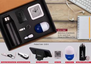 6 in 1 set: Steel Water bottle (750ml), Adjustable mobile stand, Charging cable with keychain, Glowing Fast Car charger, Glow Clock, Air freshener - Image 2