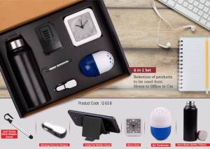 6 in 1 set: Steel Water bottle (750ml), Adjustable mobile stand, Jack Stylus with Mobile stand, Glowing Fast Car charger, Glow Clock, Air freshener - Image 2