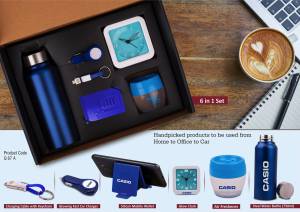 6 in 1 set: Steel Water bottle (750ml), Adjustable mobile stand, Charging cable with keychain, Glowing Car charger, Glow Clock, Large Air freshener - Image 2