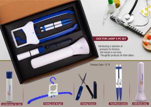 Doctor Lamp set Blue: Folding Coat hanger, Lint remover, Folding scissors, Pen/Pencil combo, COB Desk lamp | 5 pc set - Image 2