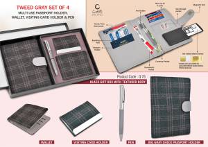 Tweed Gray Set of 4: Multi use Passport holder, Wallet, Card holder, Metal Pen - Image 2