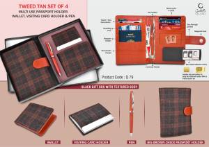 Tweed Tan Set of 4: Multi use Passport holder, Wallet, Card holder, Metal Pen - Image 2