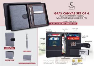 Canvas Gray Set of 4: Multi use Passport holder, Wallet, Card holder, Metal Pen - Image 2