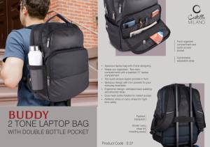 Buddy: 2 tone Laptop bag with double bottle pocket | Front organizer compartment and quick access pocket | Padded backpack - Image 2