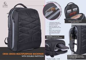 Criss Cross Multipurpose Backpack bag with Double Partition | Hidden phone and Goggle pockets | Separate Shoe Pocket - Image 2