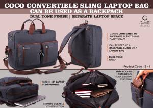 Coco Convertible Sling Laptop Bag | Can be used as a backpack | Dual tone finish | Separate laptop space - Image 2