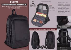 Puffer: Expandable laptop backpack bag with 2 front pockets, hidden back pocket and Stroller ribbon - Image 2