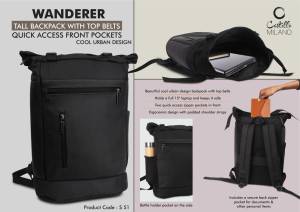 Wanderer: Tall backpack bag with Top belts | Quick access front pockets | Cool urban design - Image 2
