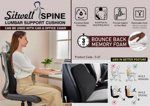SitWell Spine: Car & Office Chair Lumbar Support Cushion with Soft fabric | 3 second bounce back memory foam - Image 2